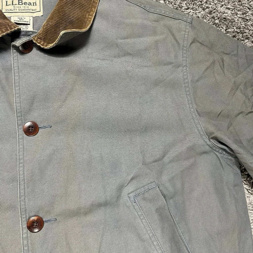 LL Bean Jacket Mens XL Green Canvas Barn Chore Coat Corduroy Cuffs Lined Faded - Picture 11 of 13